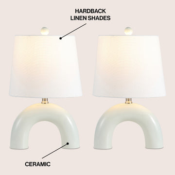 Zadie 17.75" Scandinavian Minimalist Ceramic Arch LED Table Lamp - JONATHAN Y